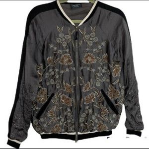 Zara Embroidered Grey Satin Bomber